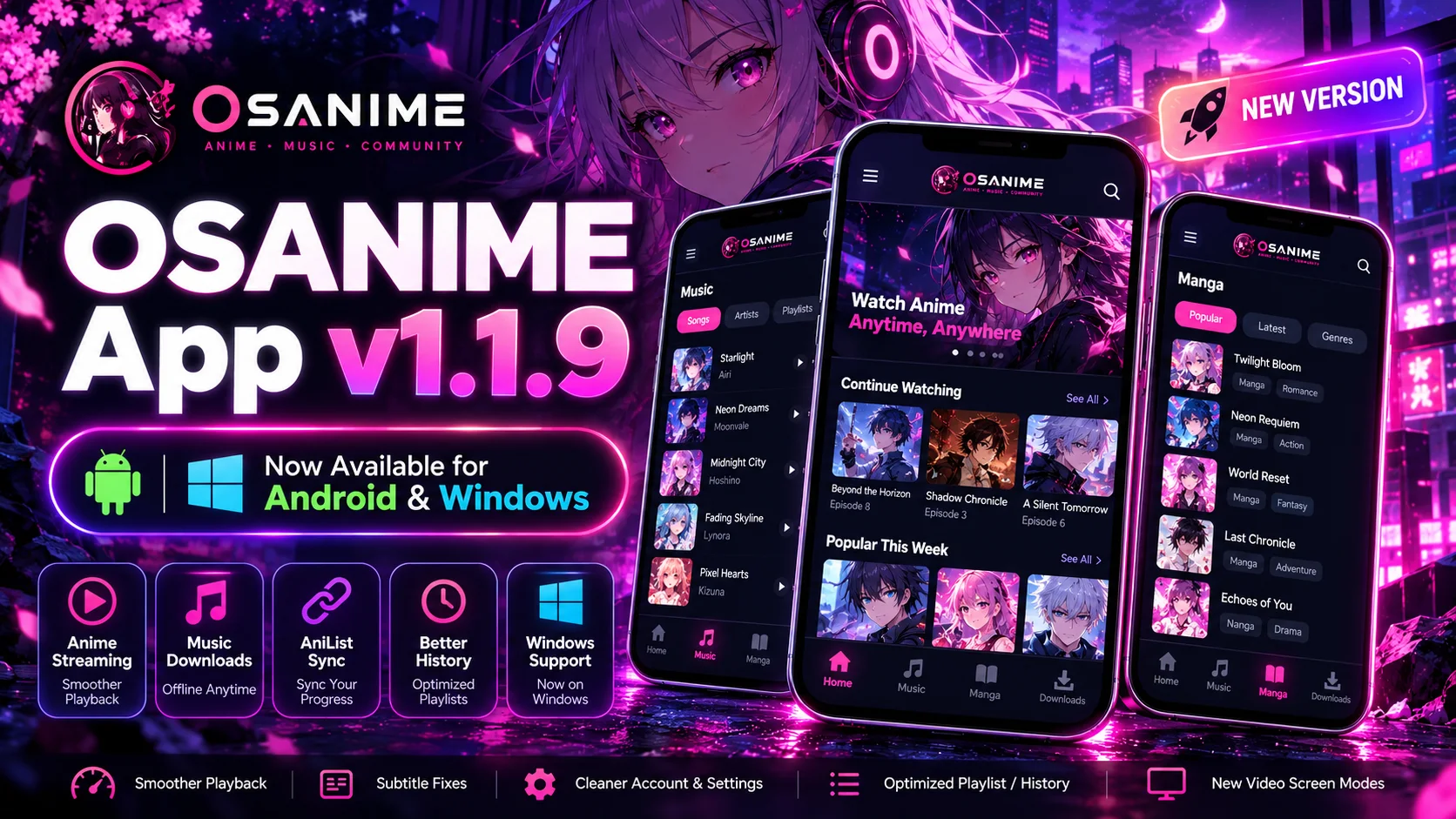 OSANIME App v1.1.9 for Android & Windows Is Now Available — AniList, Music Downloads & More
